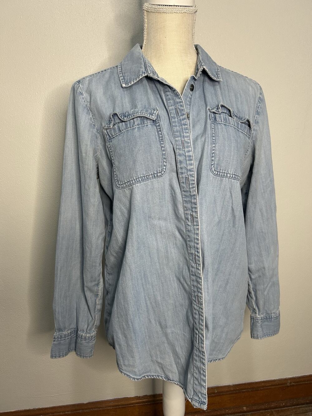Market & Spruce Denim Jacket Womens S Button Up Long Sleeve Blue Casual Outdoor